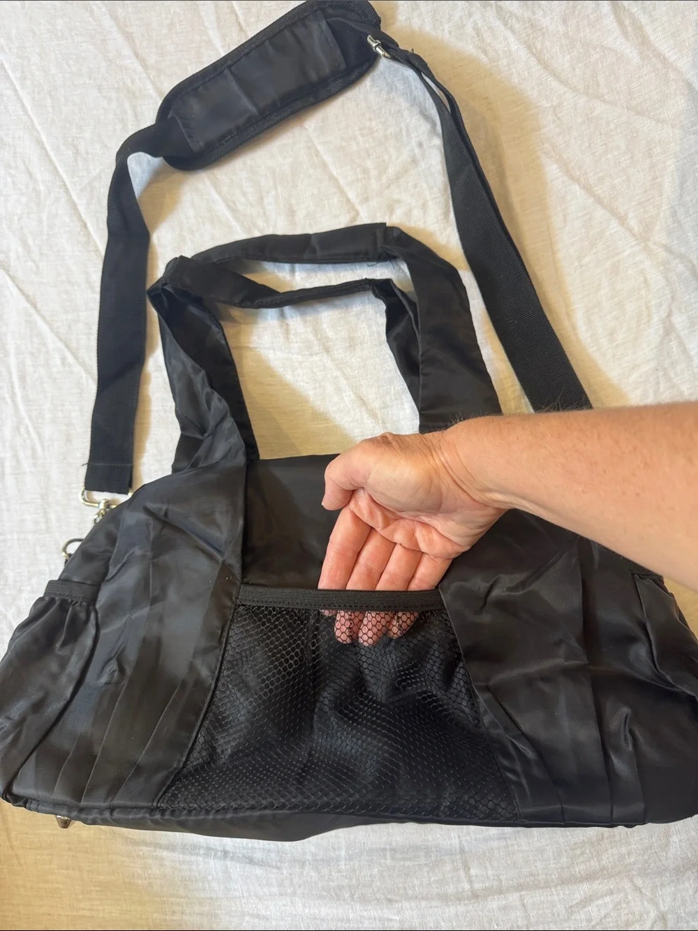 Black Nylon Tote Shoulder Bag Adjustable Crossbody Strap Utility Y2K